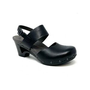 Dansko Thea Clog Wedge Black Leather Studded Slingback Buckle Shoes Size 38